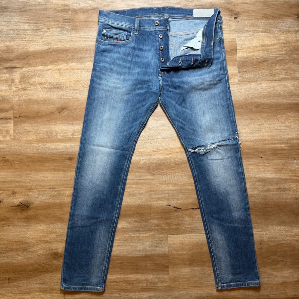 Diesel Tepphar Jeans Mens 32x30 Blue Slim Carrot‎ Distressed Stretch Denim Pants